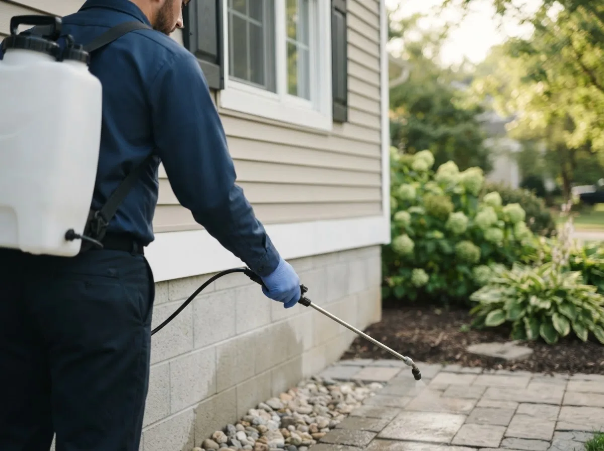 Pest control technician inspecting a home in Seneca, MO